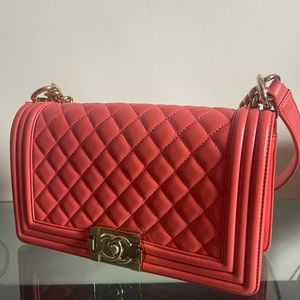 Chanel Lambskin Quilted Flap Medium Boy Bag - Coral